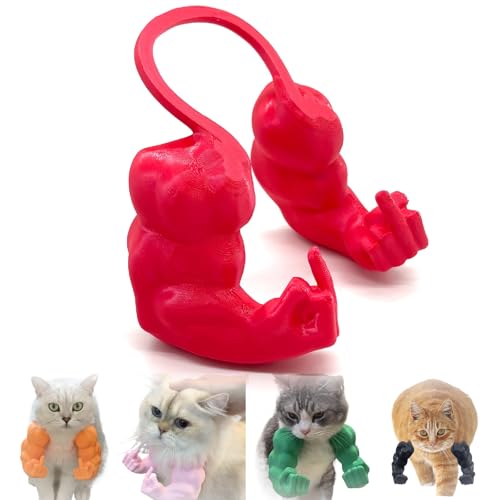 Qixfyze Lustiges Katzenhalsband mit Armen, Katzen Muskelarme Mittelfinger, Kreatives 3D Gedrucktes Riesiges Haustierspielzeug, Cosplay für Kätzchen, Katzen, Halloween Kostümzubehör(Fist Red) von Qixfyze