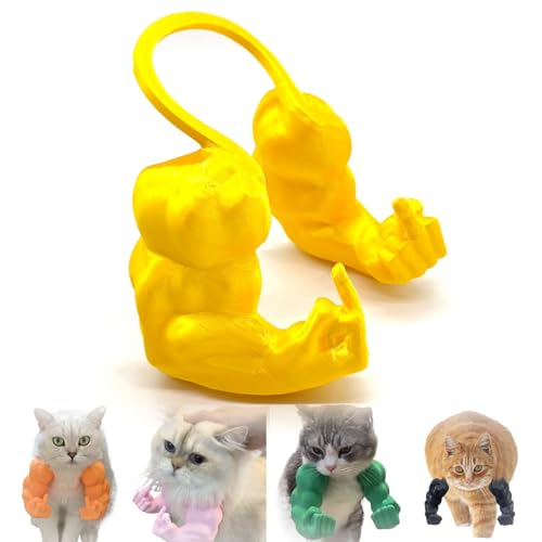 Qixfyze Lustiges Katzenhalsband mit Armen, Katzen Muskelarme Mittelfinger, Kreatives 3D Gedrucktes Riesiges Haustierspielzeug, Cosplay für Kätzchen, Katzen, Halloween Kostümzubehör(Fist golden) von Qixfyze