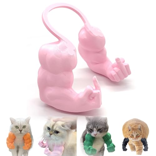 Qixfyze Lustiges Katzenhalsband mit Armen, Katzen Muskelarme Mittelfinger, Kreatives 3D Gedrucktes Riesiges Haustierspielzeug, Cosplay für Kätzchen, Katzen, Halloween Kostümzubehör(Fist pink) von Qixfyze