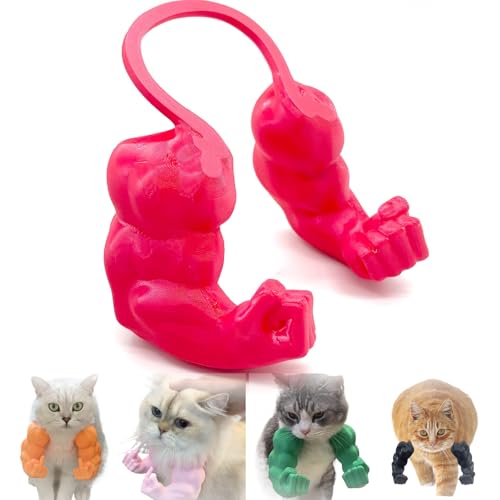 Qixfyze Lustiges Katzenhalsband mit Armen, Katzen Muskelarme Mittelfinger, Kreatives 3D Gedrucktes Riesiges Haustierspielzeug, Cosplay für Kätzchen, Katzen, Halloween Kostümzubehör(Middle Finger Red) von Qixfyze