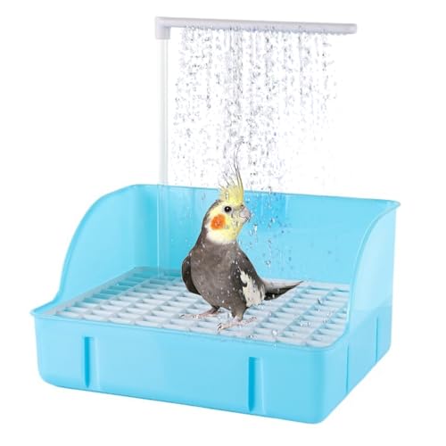 Qixfyze Vogeldusche mit Solar, Elektrisch Vogel Dusche Wellensittich Nymphensittiche, Automatische Vogel Käfig Dusche Haustier Badewanne Zirkulierende Wasserdusche Vogelbad(Light Blue) von Qixfyze