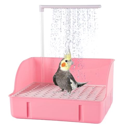 Qixfyze Vogeldusche mit Solar, Elektrisch Vogel Dusche Wellensittich Nymphensittiche, Automatische Vogel Käfig Dusche Haustier Badewanne Zirkulierende Wasserdusche Vogelbad(Pink) von Qixfyze