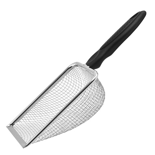 Qixuer Katzenschaufel Edelstahl, 2 Stück Katzenklo Schaufel, Katzenschaufel, Sand Sieb 3.8 mm Porengröße, Schwarzer Griff (27 * 10cm) von Qixuer