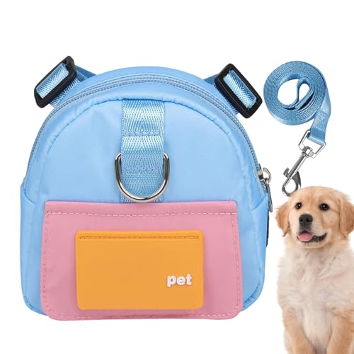 Hunde-Rucksack Tasche Im Satteltaschenstil, Haustier-Rucksack-Geschirr Mit Leine, D-Ring Und Kotbeutelspender, Tragbare Hundegeschirr Für Welpen, Kleine Hunde Und Katzen (Blau S) von Qizeroty