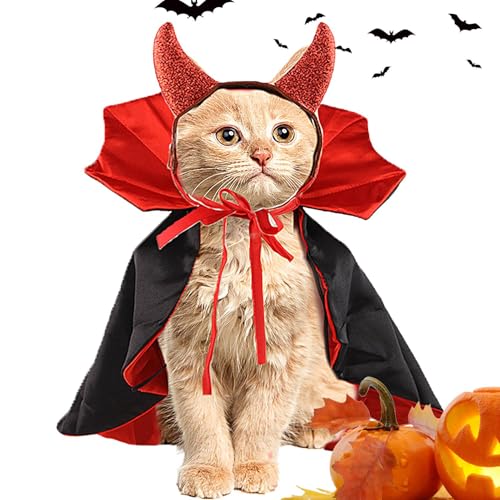 Hunde Vampir Umhang, Halloween Haustierkostüme Katzen Vampir Umhang Verstellbarer Gothic Katzenumhang Mit Hörnern, Halloween Cosplay Kostüm Für Karneval Party Maskerade Hunde Vampir Umhang, Halloween Haustierkostüme Katzen Vampir Umhang Verstellbarer Gothic Katzenumhang Mit Hörnern, Halloween Cosplay Kostüm Für Karneval Party Maskerade von Qizeroty