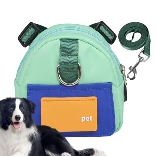 Qizeroty Hunde-Rucksack Tasche Im Satteltaschenstil, Haustier-Rucksack-Geschirr Mit Leine, D-Ring Und Kotbeutelspender, Tragbare Hundegeschirr Für Welpen, Kleine Hunde Und Katzen (Grün S) von Qizeroty