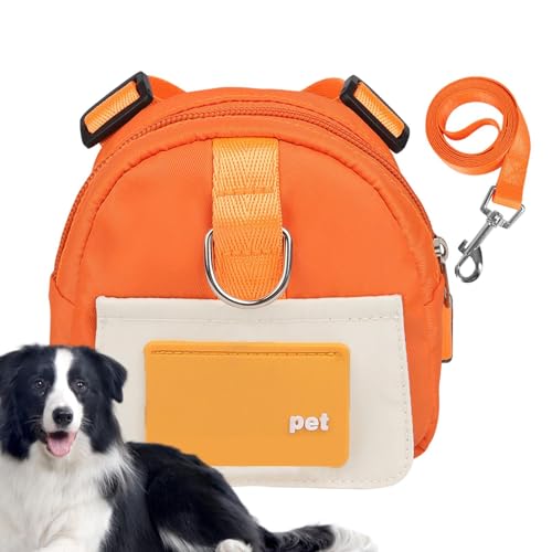 Qizeroty Hunde-Rucksack Tasche Im Satteltaschenstil, Haustier-Rucksack-Geschirr Mit Leine, D-Ring Und Kotbeutelspender, Tragbare Hundegeschirr Für Welpen, Kleine Hunde Und Katzen (Orange M) von Qizeroty