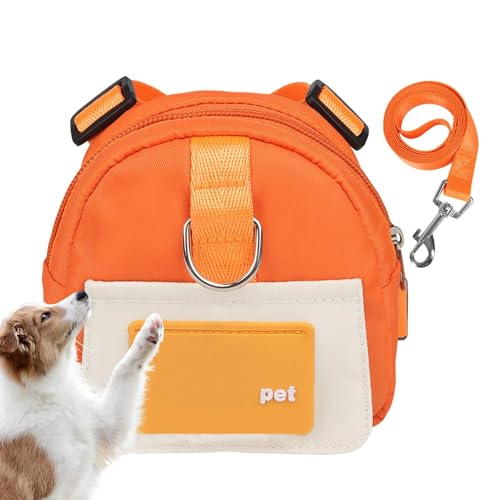 Qizeroty Hunde-Rucksack Tasche Im Satteltaschenstil, Haustier-Rucksack-Geschirr Mit Leine, D-Ring Und Kotbeutelspender, Tragbare Hundegeschirr Für Welpen, Kleine Hunde Und Katzen (Orange S) von Qizeroty