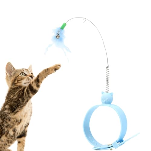Qizeroty Katzen-Federstab, Interaktives Katzenangelspielzeug Mit Verstellbarem Gummihalsband Und Feder, Entspannungsprodukt Für Hauskatzen Und Haustiere (Blau) von Qizeroty