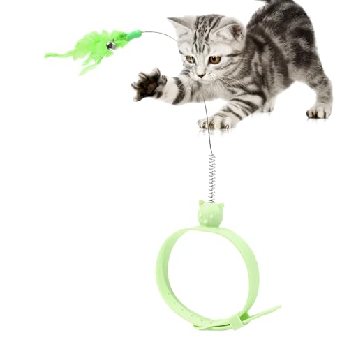 Qizeroty Katzen-Federstab, Interaktives Katzenangelspielzeug Mit Verstellbarem Gummihalsband Und Feder, Entspannungsprodukt Für Hauskatzen Und Haustiere (Grün) von Qizeroty