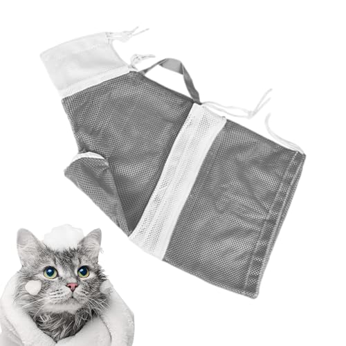 Qizeroty Katzenbadetasche, Atmungsaktives Netzgewebe – Abnehmbar Und Verstellbar, Weich Strapazierfähig Und Kratzfest, Geeignet Zum Baden, Krallenschneiden Ohrenreinigen Von Katzen Hunden (Grau) von Qizeroty