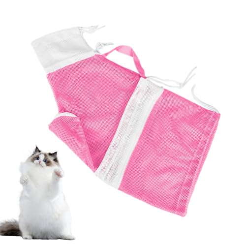 Qizeroty Katzenbadetasche, Atmungsaktives Netzgewebe – Abnehmbar Und Verstellbar, Weich Strapazierfähig Und Kratzfest, Geeignet Zum Baden, Krallenschneiden Ohrenreinigen Von Katzen Hunden (Rosa) von Qizeroty