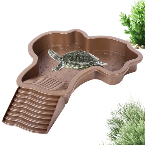 Qkbuza Schwimmbecken für Schildkröten, ABS, Reptilienbadewanne mit Rampe, 35 x 28,5 x 4,3 cm, Wasserschale für, Barbu, Amphibien und andere kleine Reptilien von Qkbuza
