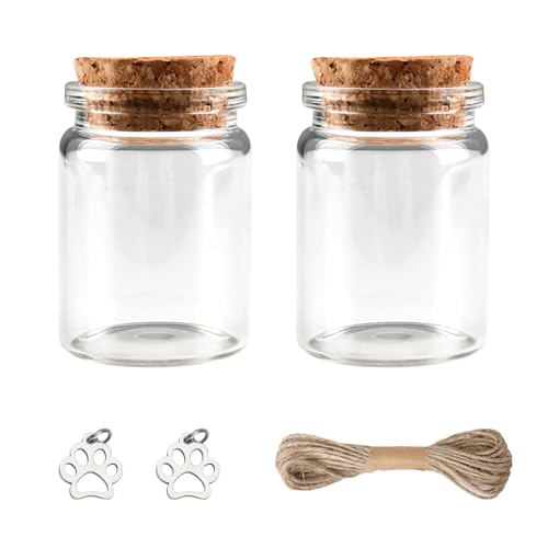 2 Stück Haustier-Fell und Haare, Erinnerungsflasche für Tierhaare, zur Aufbewahrung wertvoller Erinnerungen, Glas-Andenken-Flasche mit Hundepfoten-Anhänger, Erinnerung für Hunde, Katzen, Pferde, 2 Stück Haustier-Fell und Haare, Erinnerungsflasche für Tierhaare, zur Aufbewahrung wertvoller Erinnerungen, Glas-Andenken-Flasche mit Hundepfoten-Anhänger, Erinnerung für Hunde, Katzen, Pferde, von Qkhcable