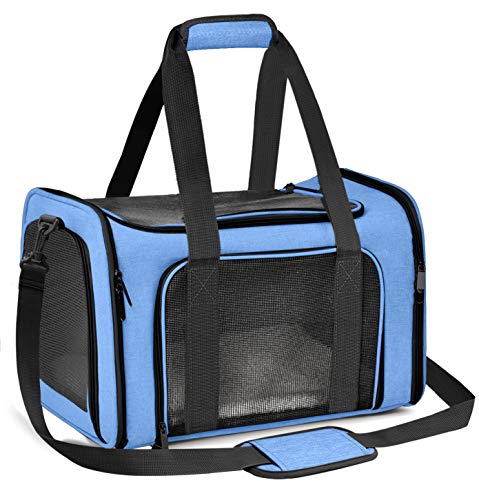 Qlf yuu Transporttasche für Katzen und Hunde, mit weichen Seiten, für mittelgroße und kleine Fluggesellschaften zugelassen, faltbare Tragetasche für Kaninchen, Katzentasche für Reisen (groß, blau) von Qlfyuu