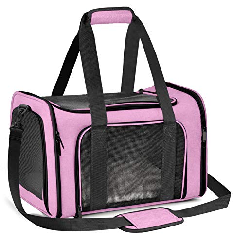 Qlf yuu Transporttasche für Katzen und Hunde, tragbar, weiche Seiten, für mittelgroße und kleine Fluggesellschaften zugelassen, faltbar, für Kaninchen, Welpen, für Reisen (Pink, Medium) von Qlfyuu