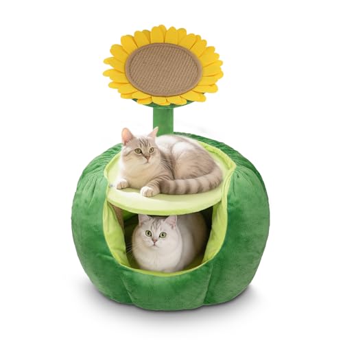 Qlfyuu Katzenbetten für Indoor-Katzen – große Katzenhöhle für Haustier-Katzenhaus, faltbares Katzenversteck, 38,1 cm, Sonnenblume von Qlfyuu
