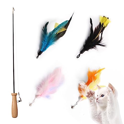 Qmisify Federn für Katzen, einziehbarer Zauberstab für Katzen, interaktiver Teaser mit Ersatzfeder und lustiger Übung für Kätzchen, Katzen Qmisify Federn für Katzen, einziehbarer Zauberstab für Katzen, interaktiver Teaser mit Ersatzfeder und lustiger Übung für Kätzchen, Katzen von Qmisify