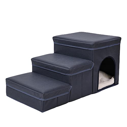 Qmisify Hundetreppen,Hundetreppe mit Lagerung,Klappleiter für 3 Stufen,Waschbare Hundetreppen,Haustiertreppen für kleine Hunde für Bett Al von Qmisify