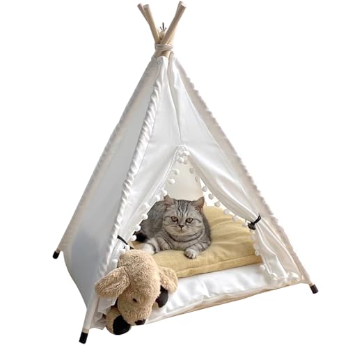 Haustiere Teepee, halbbekannte Katzen Teepe Hundehaus Indoor Hunde Tipe mit Mini-Tafel und Abnehmbarer Kissen waschbarer tragbarer Haustier Aller Jahreszeiten, s s. von QmjdDymx