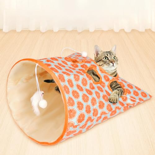 QmjdDymx Katzentunnel für Innenkatzen, katzentunnel Tasche, zusammenklappbares Katzentunnelbett Kaninchentunnel Knitterpapier Interaktives Katzenbohrsackspielzeug(Orange) von QmjdDymx