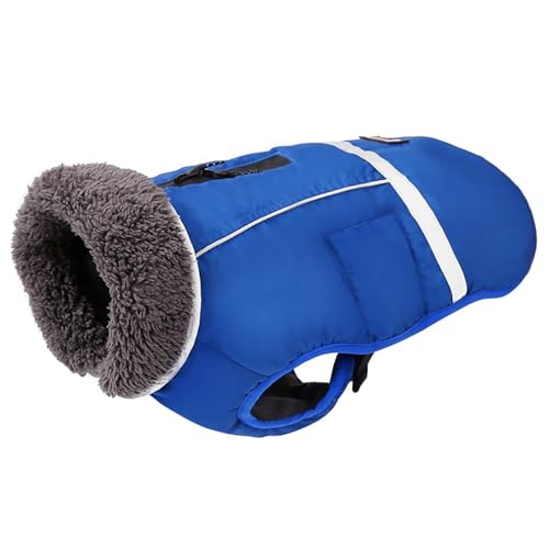 QmjdDymx Hundewintermantel, Fleece Hundemantel wasserdichte Hundeschuhe mit Geschirr Loch Winddichte Hundejacke mit reflektierendem Band für mittelgroße Hunde Outdoor Walking (blau, XL) von QmjdDymx