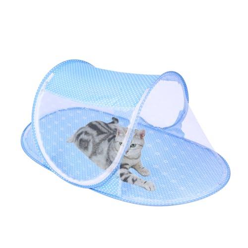 Katzenzelt für den Außenbereich, Haustiergehege, Pop-Up-Haus, Laufstall, tragbares Übungszelt für Katzen und Kleintiere im Deck, Hof, Terrasse, Park, Camping, Reisen, Outdoor, Sommer (blau) von QoTang