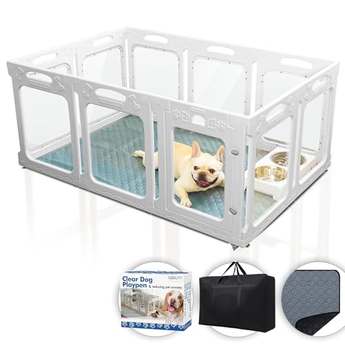 142,2 x 94 cm transparenter Laufstall für Hunde, lindert effektiv Angst im Innenbereich, geeignet für Hunde, Meerschweinchen, Häschen und Frettchen, Weiß von Qoility