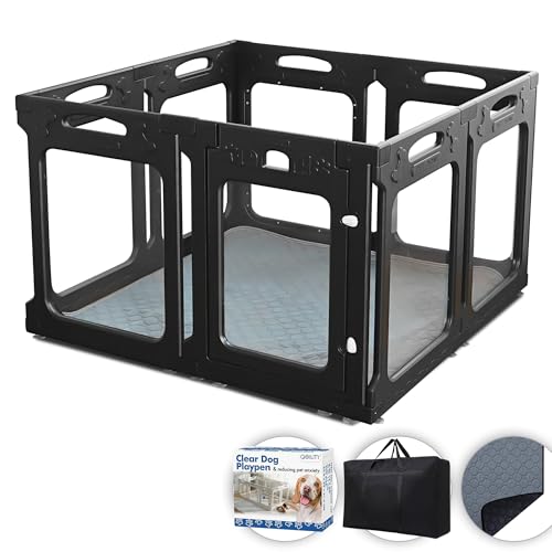 Qoility Transparenter Acryl-Hunde-Laufstall, lindert effektiv Haustierangst, geeignet für die meisten Hunde, Schwarz von Qoility