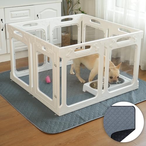Qoility Transparenter Acryl-Hunde-Laufstall, lindert effektiv Tierangst, geeignet für die meisten Hunde, Weiß von Qoility