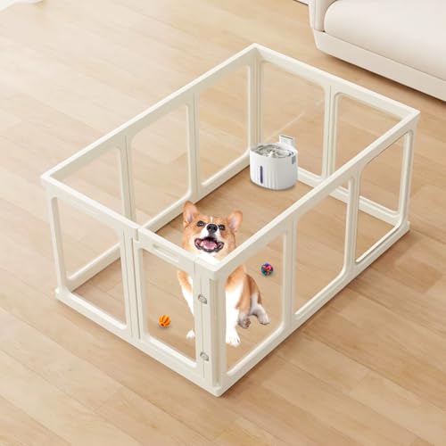 Laufstall aus transparentem Acryl, für den Innenbereich, einfache Montage und Demontage, Hundezaun, Laufstall für Welpen, Kaninchen, Katzen, Schweine (60 cm hoch, 9 Paneele + 1 Tür), Weiß von Qonimm