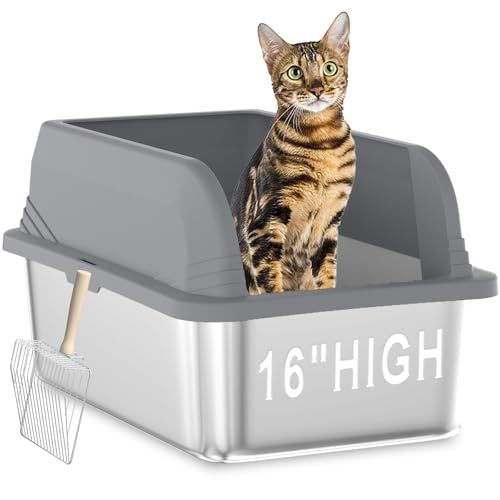 Qonimm Katzentoilette aus Edelstahl, Katzentoilette für große Katzen, Extra große Katzentoilette mit Deckel, nicht auslaufend, leicht zu reinigen, Geschlossene Metall-Katzentoilette für mehrere Katzen von Qonimm
