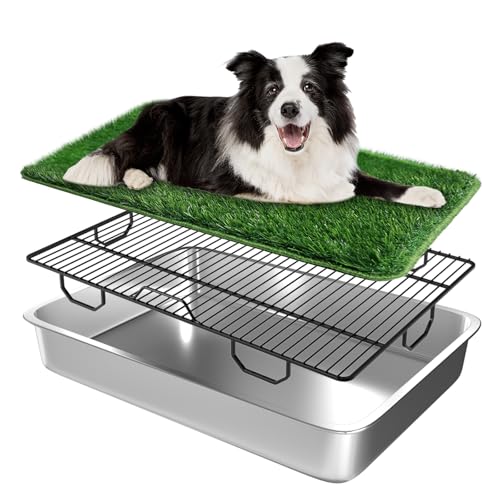 Qonimm Starke Edelstahl-Hundetoilette, Hundegras-Pad mit Tablett, groß, 71,1 x 50,8 x 10,2 cm, für Außen- und Innenbereich, wasserdicht, waschbar, wiederverwendbar, für große Grasunterlage, Training Qonimm Starke Edelstahl-Hundetoilette, Hundegras-Pad mit Tablett, groß, 71,1 x 50,8 x 10,2 cm, für Außen- und Innenbereich, wasserdicht, waschbar, wiederverwendbar, für große Grasunterlage, Training von Qonimm