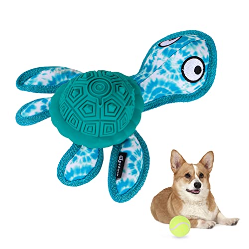 Qonline Hundespielzeug für aggressive Kauer, Welpenzähne, Kauspielzeug, langlebiges Gummi, TPR-Material, Kauspielzeug, Schildkrötenform, Hundespielzeug mit 2 Tennisbällen (grün) von Qonline