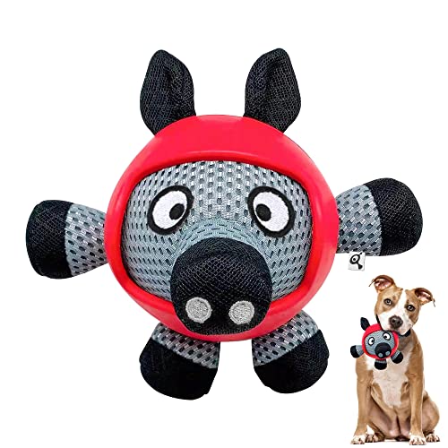 Qonline Interaktives Hundespielzeug, langlebiges, interaktives Schweine-Kauspielzeug mit Gummi-Helm für kleine, mittelgroße und große Hunde, langlebiges Plüsch, quietschendes Stofftier für Hunde, grau von Qonline