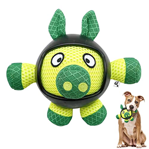 Qonline Interaktives Hundespielzeug, langlebiges, interaktives Schweine-Kauspielzeug mit Gummi-Helm für kleine, mittelgroße und große Hunde, langlebiges Plüsch-Spielzeug für Hunde, grün von Qonline