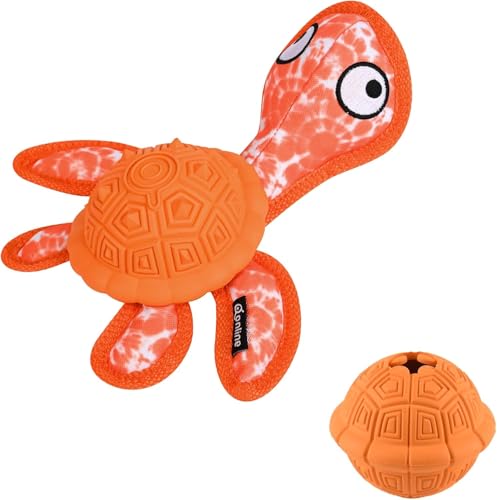 Qonline Kauspielzeug für Hunde, Kauspielzeug für Welpen, langlebiges Gummimaterial, Schildkrötenform, Hundespielzeug mit 1 auslaufendem Futterball (Orange) von Qonline