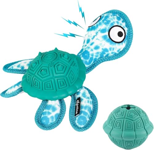 Qonline Kauspielzeug für Hunde, Kauspielzeug für Welpen, langlebiges Gummimaterial, Schildkrötenform, Hundespielzeug mit 1 auslaufendem Futterball (grün) von Qonline