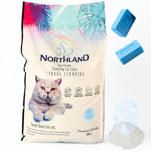 Katzenstreu Marseiller Seife Duft 20L | 100% Natürlich & 99,5% Staubfrei | Extra Stark Klumpend & Geruchsbindend | Bentonit Klumpstreu für Katzentoilette von Qooltex