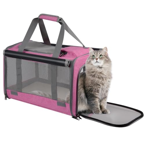 Qoosea Katzentragetasche Hundetragetasche, Faltbare Haustiertragetasche mit Schultergurt für Klein Mittel Katzen, Transporttasche mit Atmungsaktives Mesh für Kleine Hunde für Drinnen Draußen Reisen von Qoosea