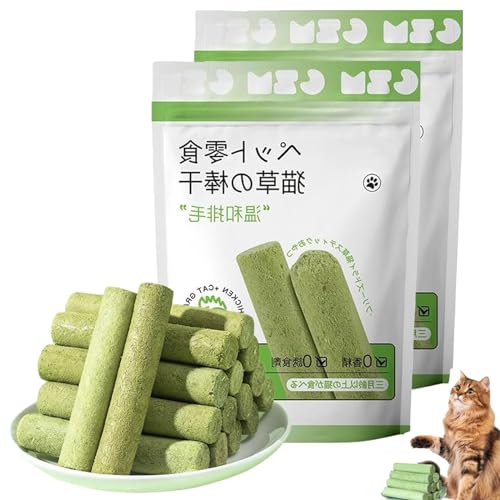 Cat Chew Stick, Cat Grass Teething Stick, cat chew Sticks for Indoor Cats, Irresistibly Attractive Cat Chewing Toy for Hours of Fun and Dental Health (2 Pcs) von Qosigote