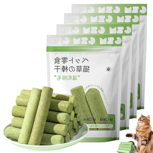 Cat Chew Stick, Cat Grass Teething Stick, cat chew Sticks for Indoor Cats, Irresistibly Attractive Cat Chewing Toy for Hours of Fun and Dental Health (4 Pcs) von Qosigote