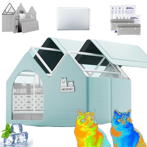Cool & Cozy Kühlhaus, Kühlhaus Für Katzen, Faltbares Cat-Air-Conditioning-House, Ganzjahresnutzung, Wasserdicht, Klimatisiertes Katzenhaus Für Zuhause, Hunde, Kätzchen, Haustier (Grün-c,80*50*55cm) von Qosigote