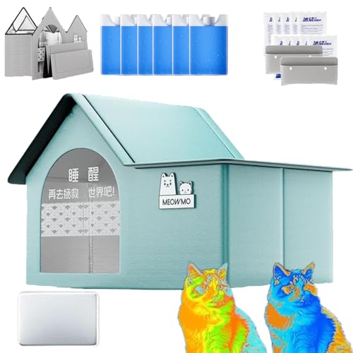 Cool & Cozy Kühlhaus, Kühlhaus Für Katzen, Faltbares Cat-Air-Conditioning-House, Ganzjahresnutzung, Wasserdicht, Klimatisiertes Katzenhaus Für Zuhause, Hunde, Kätzchen, Haustier (Grün-a,70*50*45cm) von Qosigote