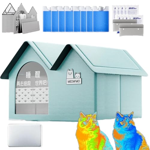 Cool & Cozy Kühlhaus, Kühlhaus Für Katzen, Faltbares Cat-Air-Conditioning-House, Ganzjahresnutzung, Wasserdicht, Klimatisiertes Katzenhaus Für Zuhause, Hunde, Kätzchen, Haustier (Grün-a,80*50*55cm) von Qosigote