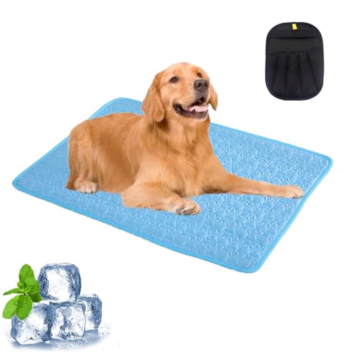 Qosigote 2025 Neues Upgrade Premium Kühlmatte Für Hunde, Hundekühlmatte Selbstkühlend, Sommer Kühlkissen Für Hunde Waschbar, Den Sommer, Unterwegs Oder Im Auto (Blau-b,Xs/40 * 30cm) von Qosigote