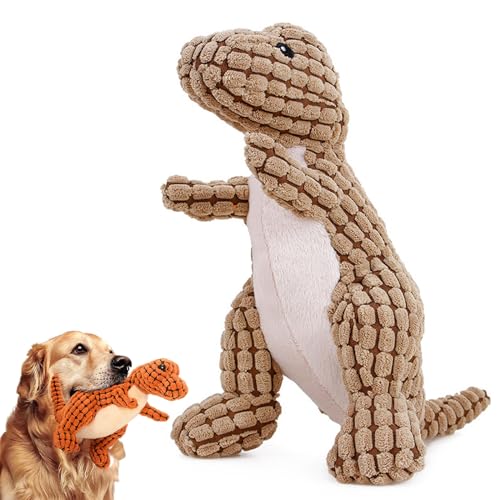 Qosigote Bulk Dog Toys, Dog Toy Pack, Bite Resistant Robust Dino, Indestructible Dog Toy for Aggressive Chewers - Engaging Plush Toy for Large Dogs (Coffee) von Qosigote