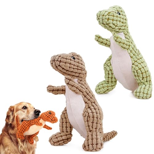 Qosigote Bulk Dog Toys, Dog Toy Pack, Bite Resistant Robust Dino, Indestructible Dog Toy for Aggressive Chewers - Engaging Plush Toy for Large Dogs (Green+Coffee) von Qosigote
