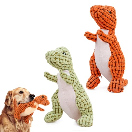 Qosigote Bulk Dog Toys, Dog Toy Pack, Bite Resistant Robust Dino, Indestructible Dog Toy for Aggressive Chewers - Engaging Plush Toy for Large Dogs (Green+Orange) von Qosigote