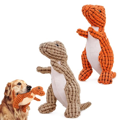 Qosigote Bulk Dog Toys, Dog Toy Pack, Bite Resistant Robust Dino, Indestructible Dog Toy for Aggressive Chewers - Engaging Plush Toy for Large Dogs (Orange+Coffee) von Qosigote